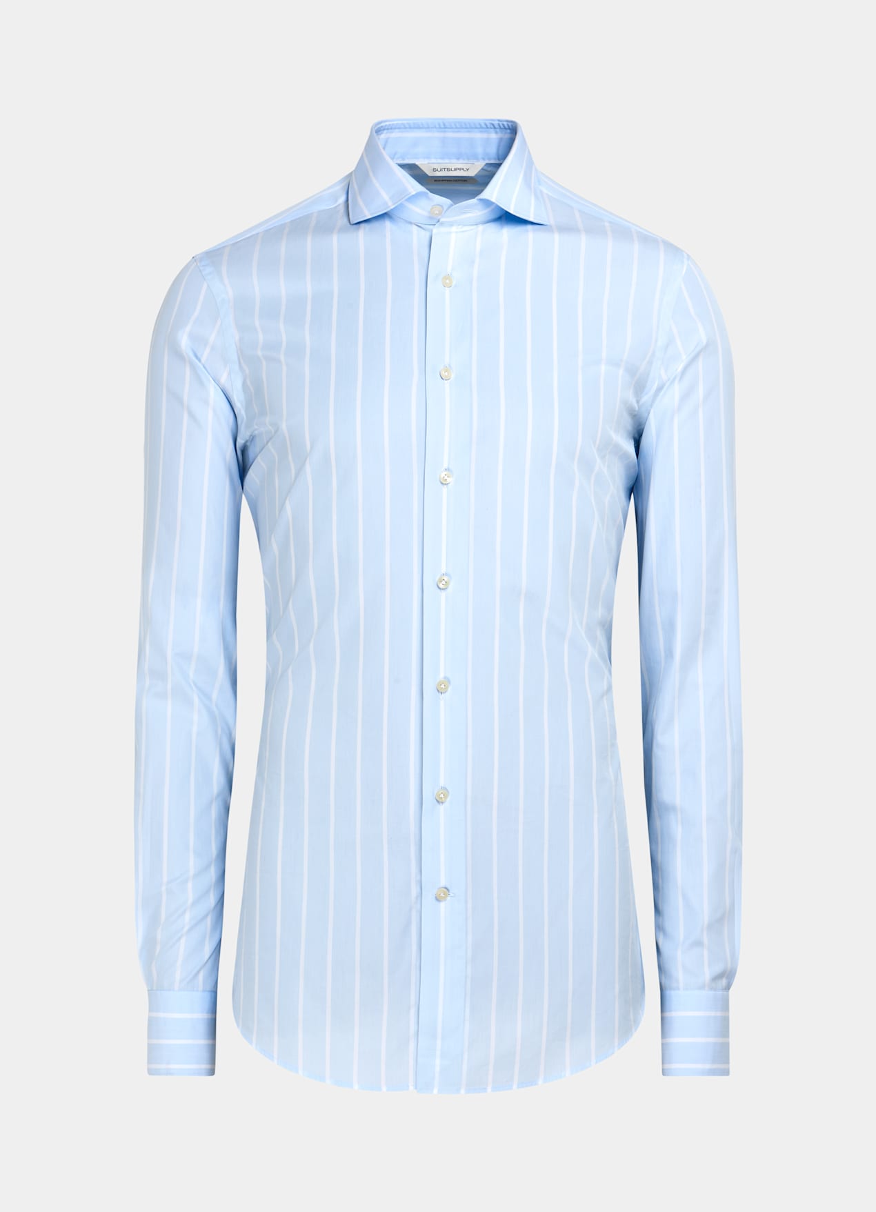 Chemise coupe ajustée en popeline bleu clair à rayures