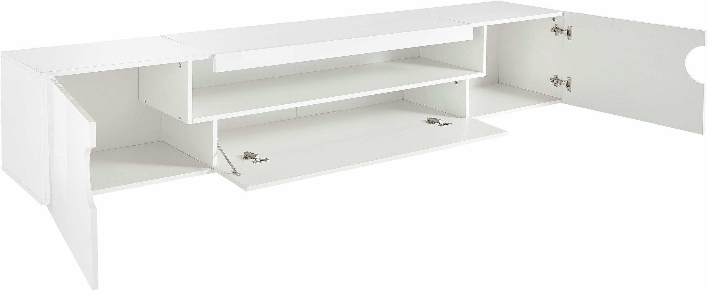 INOSIGN Lowboard »REAL TV-Möbel, 240 cm breit, 40/60 cm hoch, Hochglanz oder matt« mit 2 abgerundeten Türen, 1 Klappe, die ein ovales offenes Fach bilden