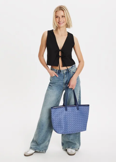 Shopper met print blauw (BLW.D)