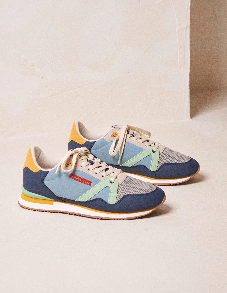 Baskets basses André - Suède vegan et mesh marine gris et vert d'eau