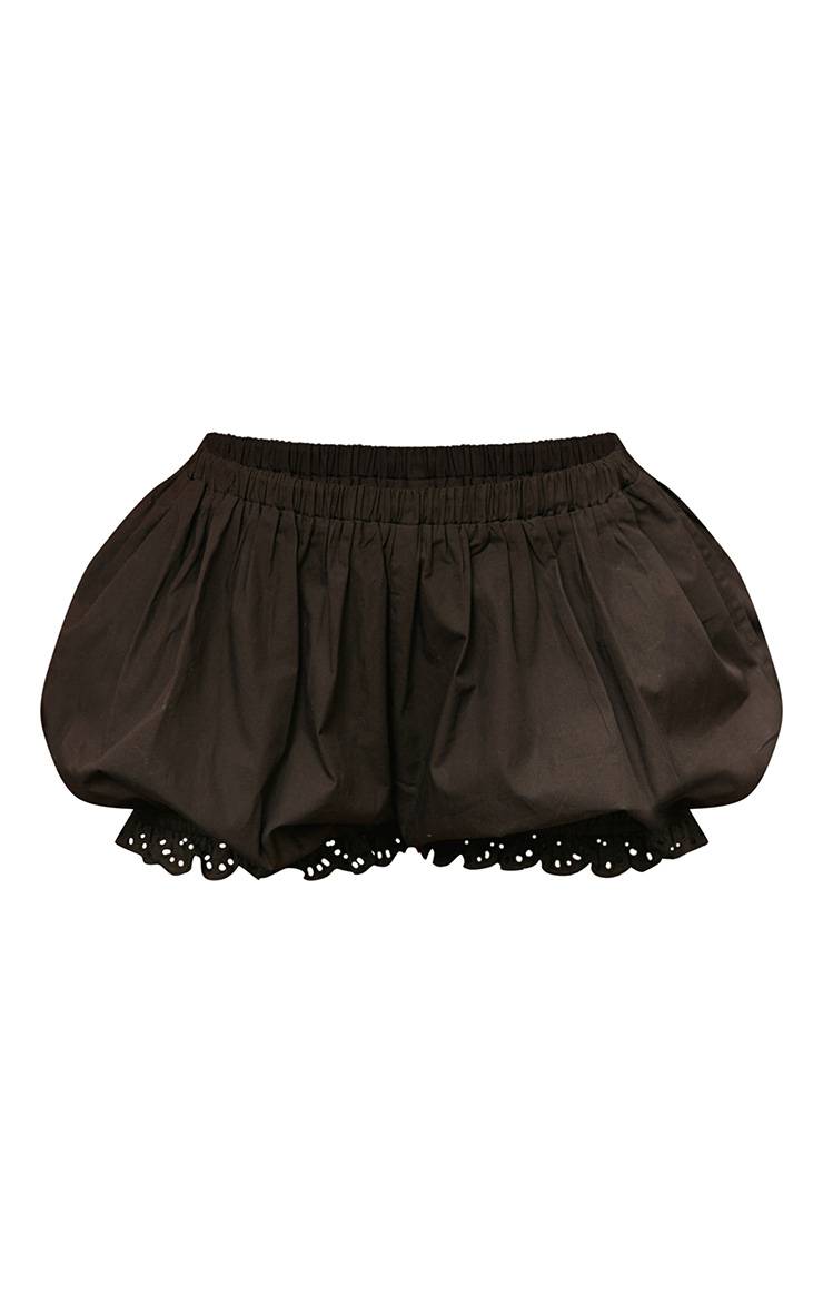 Noir Short Bouffant Broderie Ensemble Coordonné