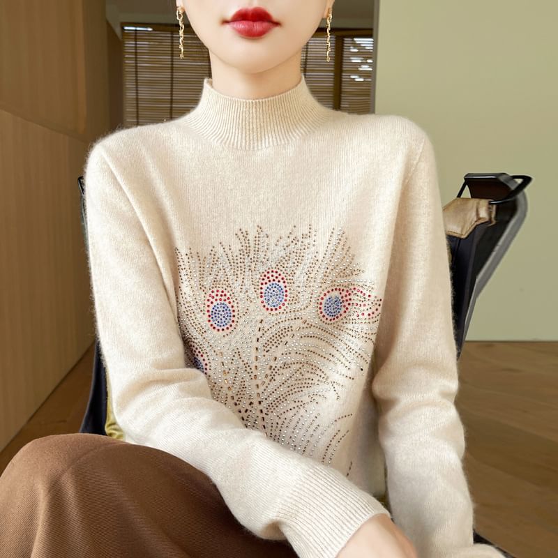 Weelop - Top met lange mouwen en nephals en strass steentjes