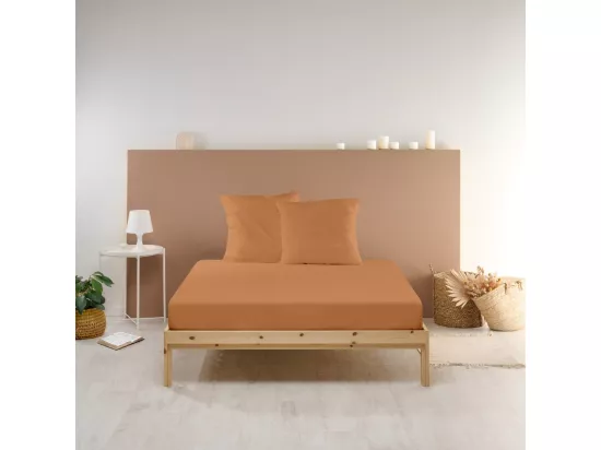 Drap housse uni 100% Percale de coton - Terracotta - 180x200cm