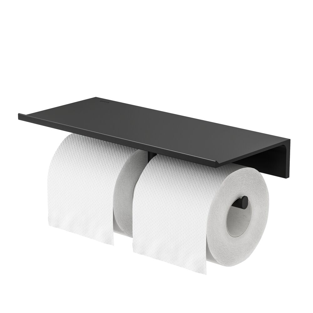 Geesa Leev planchet 28cm met toiletrolhouder zonder klep dubbel zwart