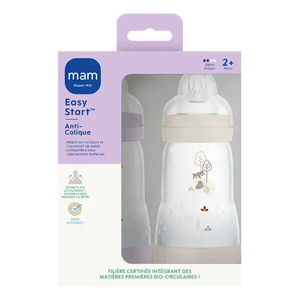 Bolsa para mamadeira Mam Baby - 260ml Lilás + Teto Areia Flow 2 (2 unidades de 260ml)