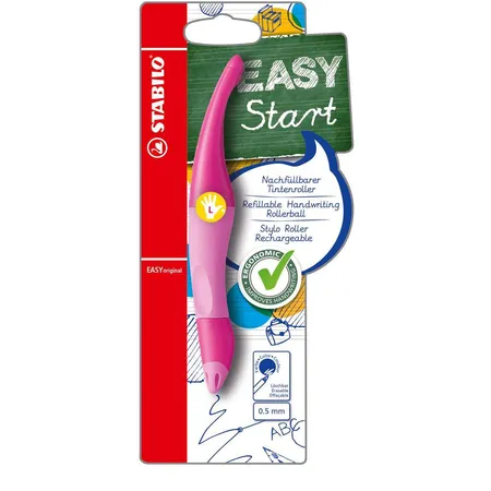 Ergonomischer Tintenroller für Linkshänder - STABILO EASYoriginal in hellpink/dunkelpink - Einzelstift - Schreibfarbe blau (löschbar) - inklusive Patrone