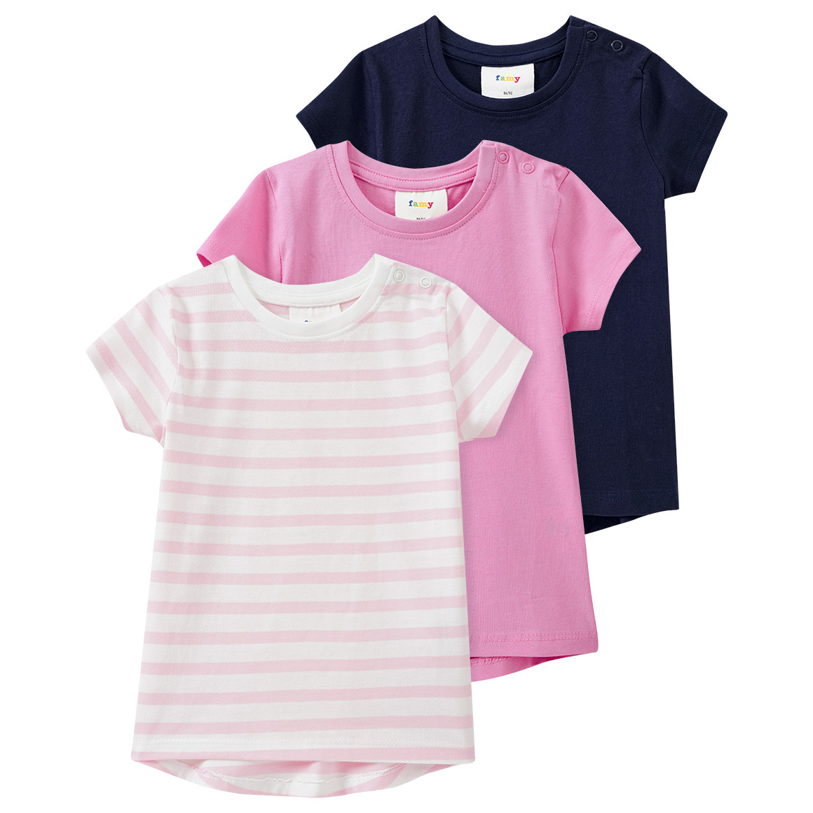 Famy 3 Baby T-Shirts im Basic-Look rosa / hellrosa / dunkelblau