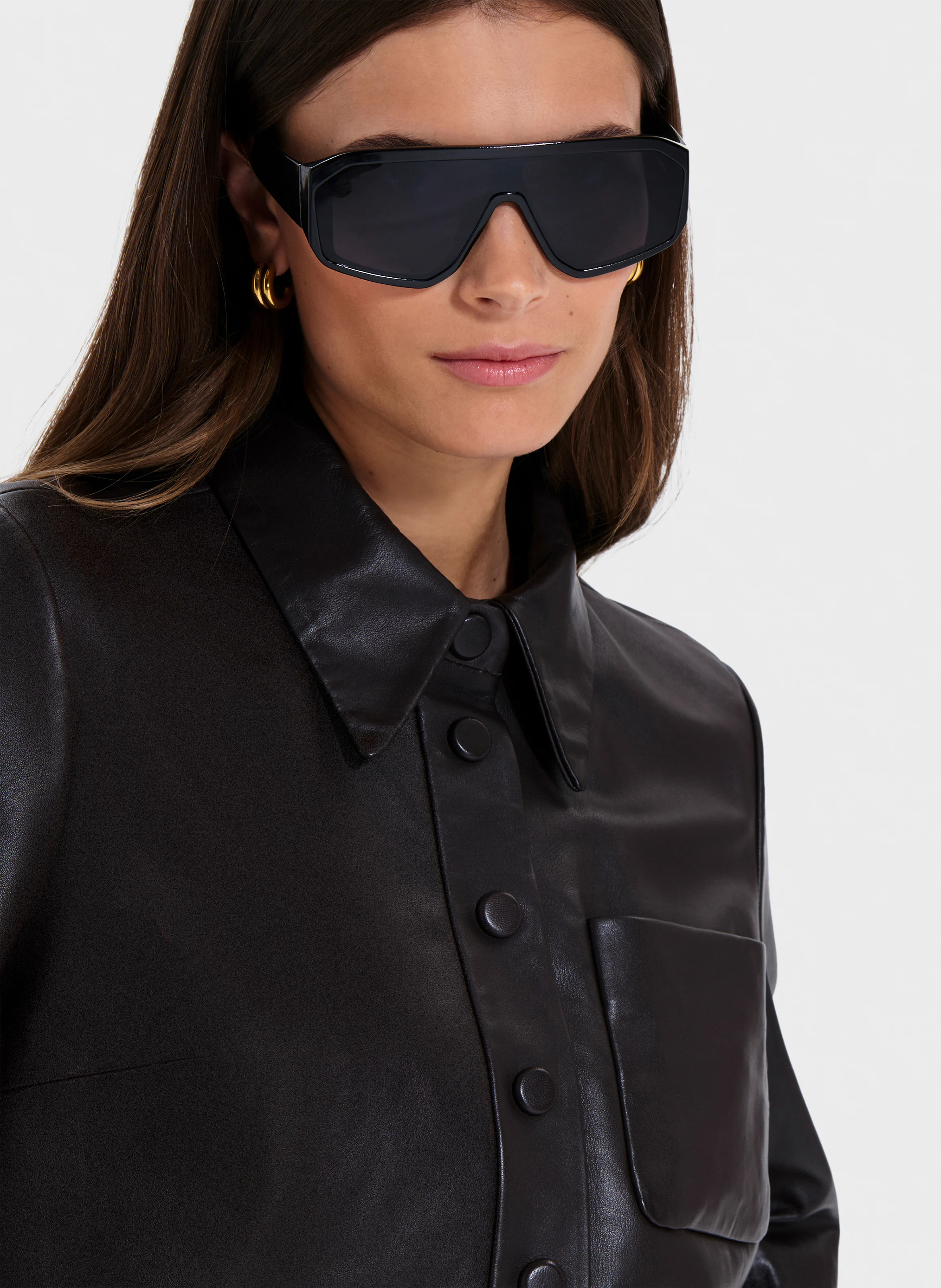 CELINA - Chemise droite effet cuir | Marron