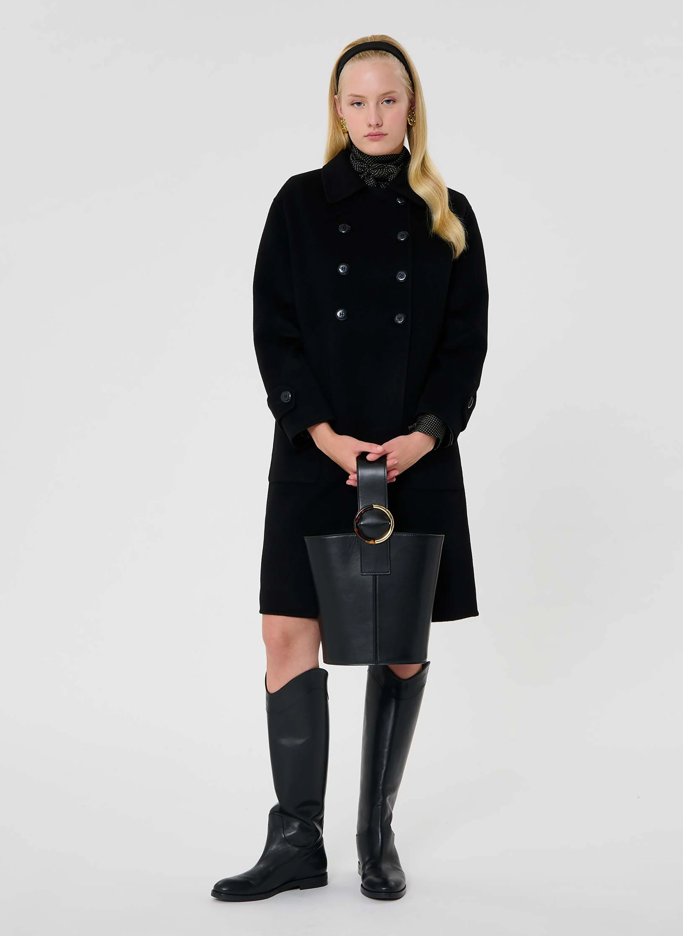 MAELINE - Manteau droit en laine mélangée | Noir
