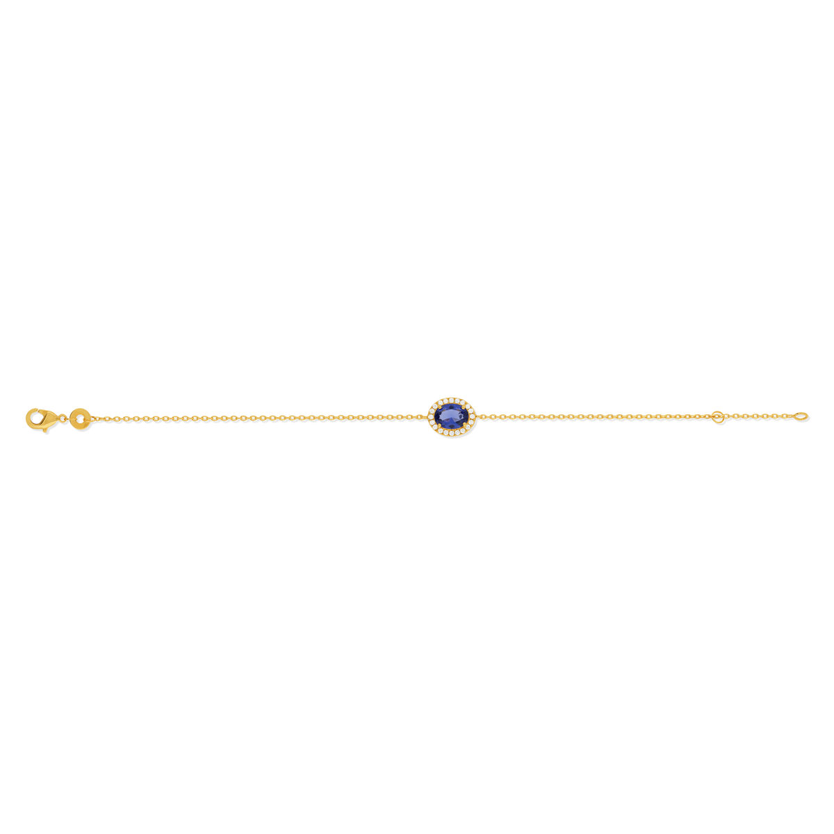 Bracelet plaqué or ovale pierre imitation bleue et zirconias 18 cm
