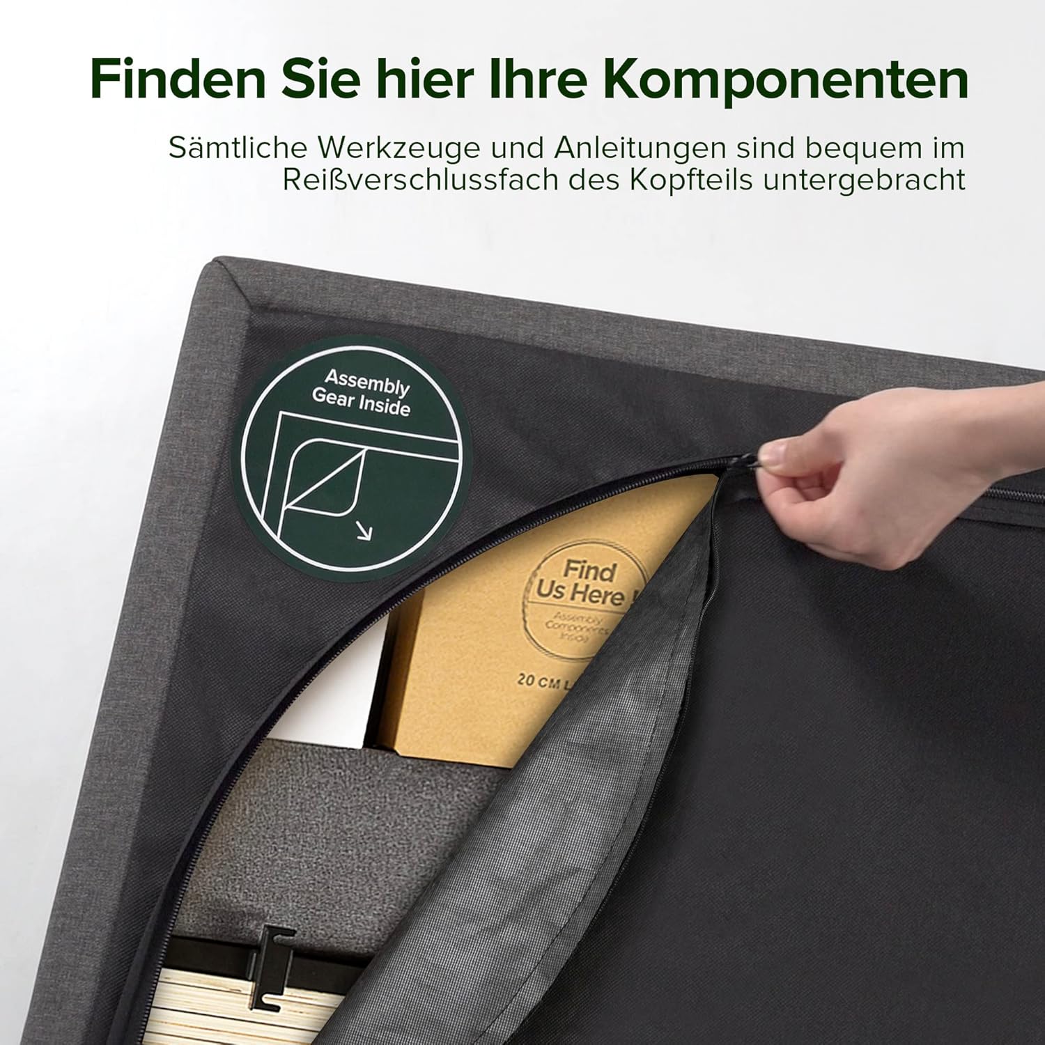 Zinus Maddon Polsterbett 140x200 cm mit Stauraum - 31 cm Hohes Bett mit Lattenrost aus Holz & Kopfteil - Hydraulischer Hebemechanismus & Stauraum - Schwarz