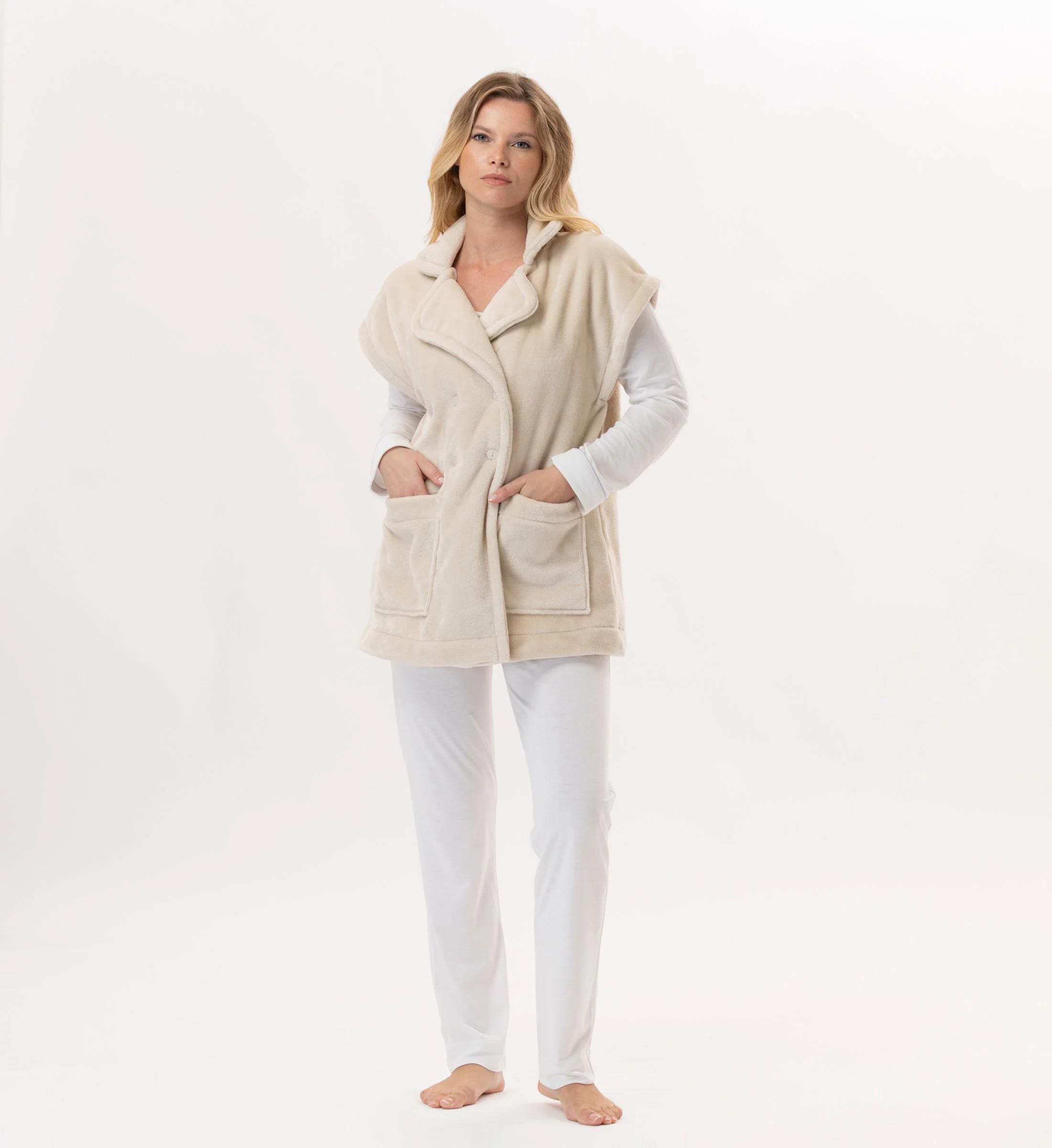 ESSENTIEL 876 - Veste en peluche flanelle | Beige