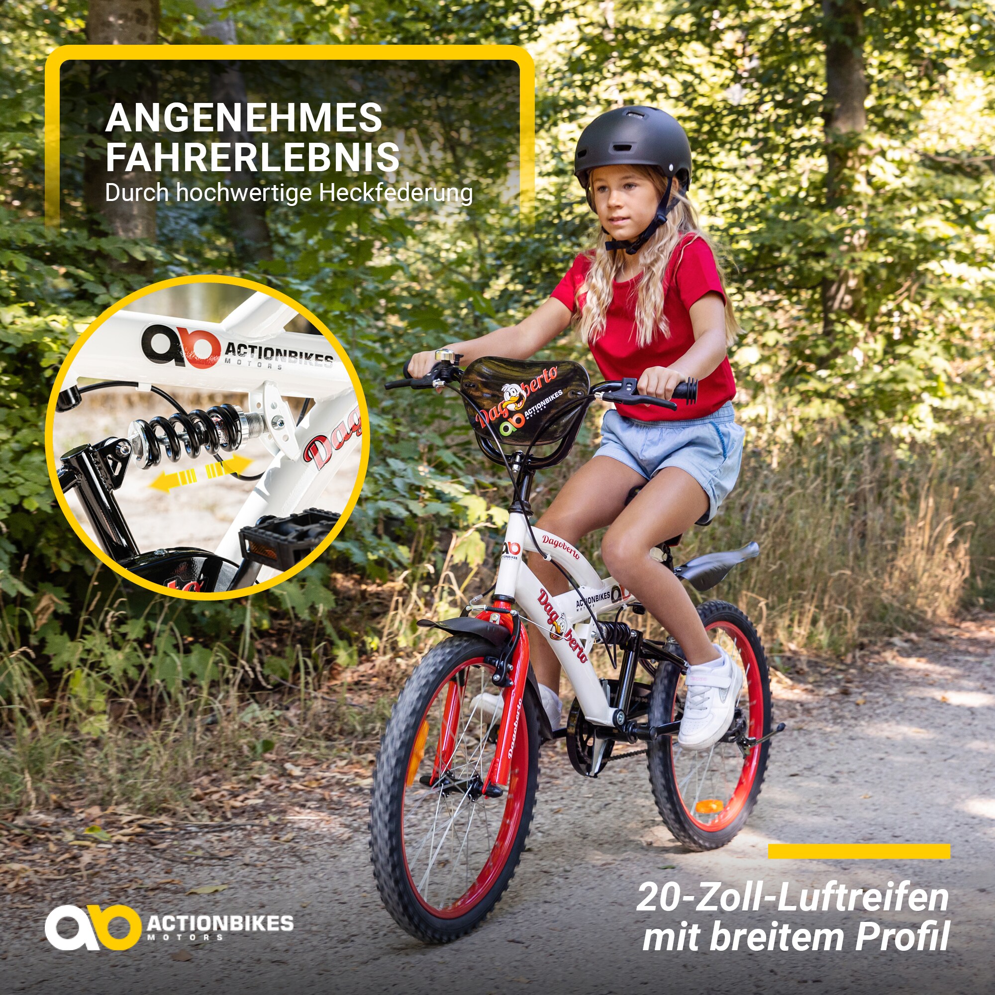 Actionbikes Kinderfahrrad Dagoberto 20 Zoll, V-Brake-Bremsen, Federung, Kettenschutz, Fahrradständer