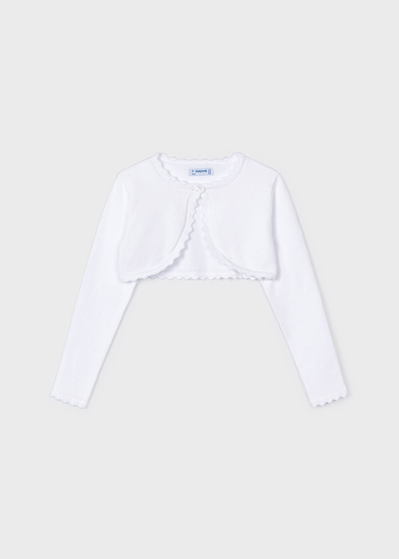 Cardigã estilo bolero em malha de algodão sustentável para meninas