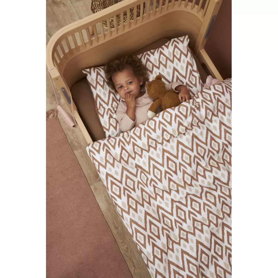 Meyco Bettwäsche Kinderbett 120 x 150 cm Ikat Sand  Uni Toffee