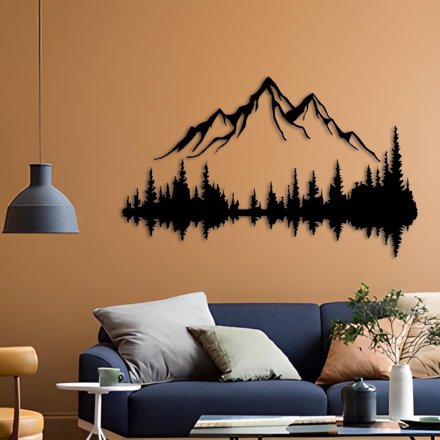 Metall Wandkunst Berg und Wald Metall Wanddekoration, große Wandskulptur für rustikales Zuhause, Innen und Außenbereich, Moderne Deko, Bilder für Zuhause Büro Wohnzimmer (Berg 2, Groß, Black/Black)