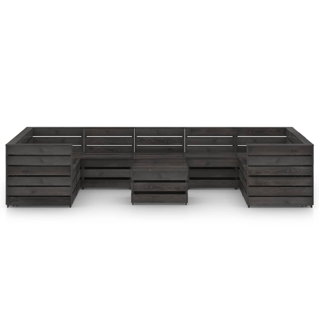 Salon de jardin meuble d'extérieur ensemble de mobilier 10 pièces bois de pin imprégné de gris
