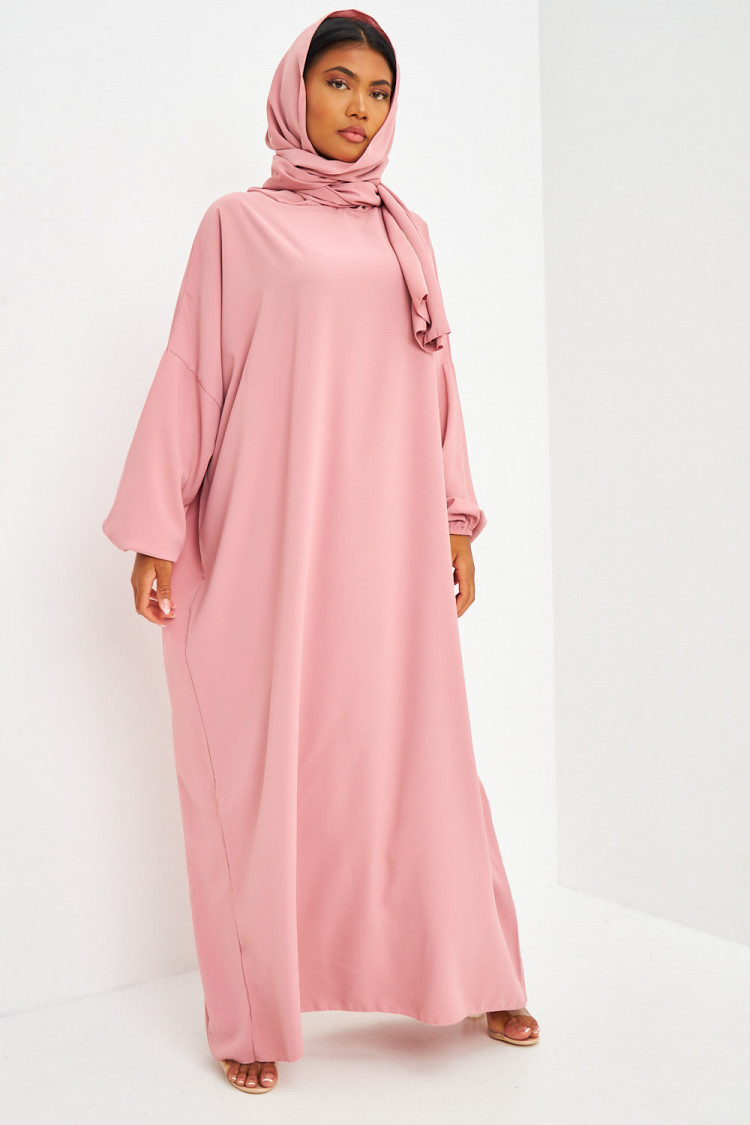 Abaya rose ample avec voile intégré