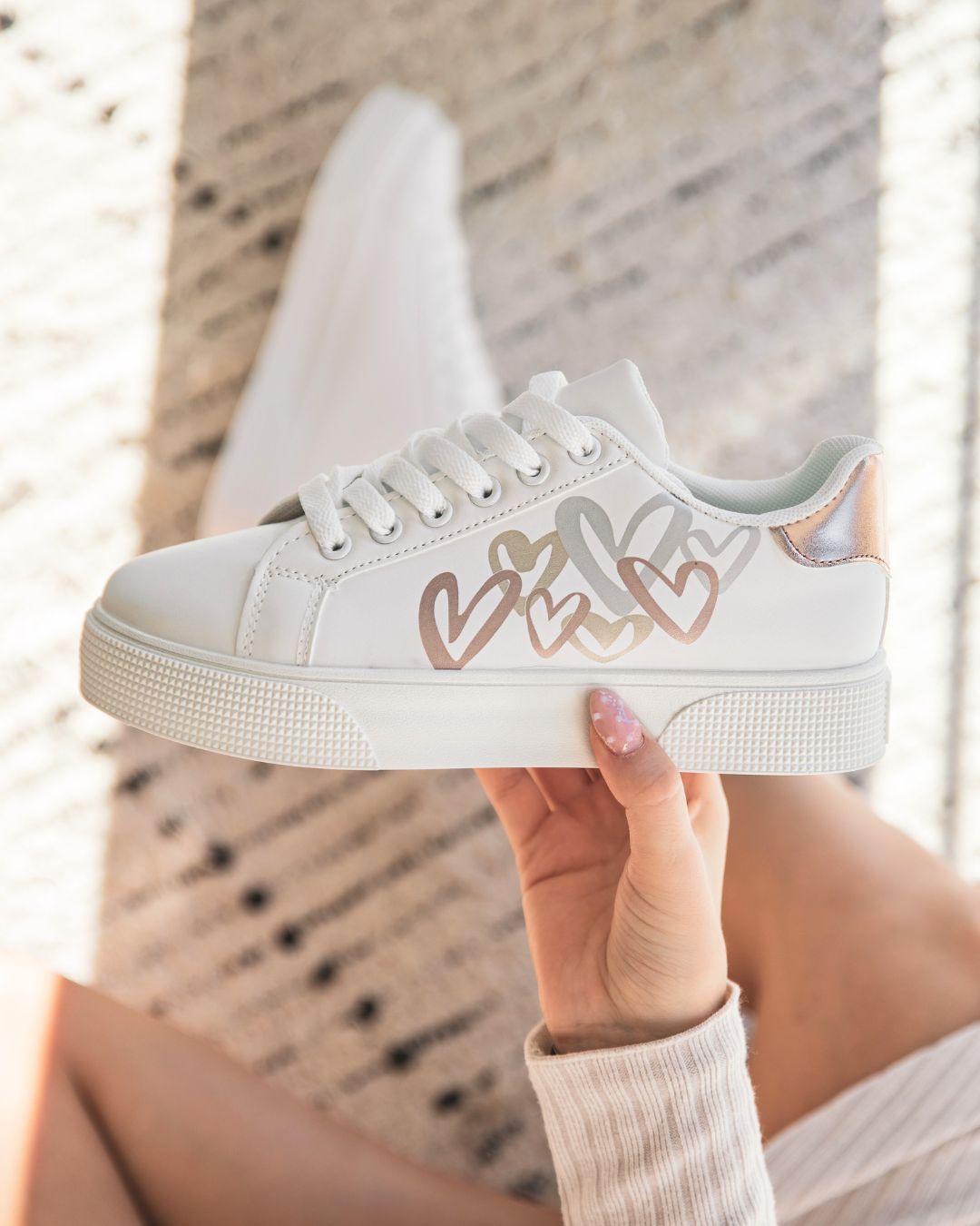 Basket femme blanche champagne à lacets - Gladys