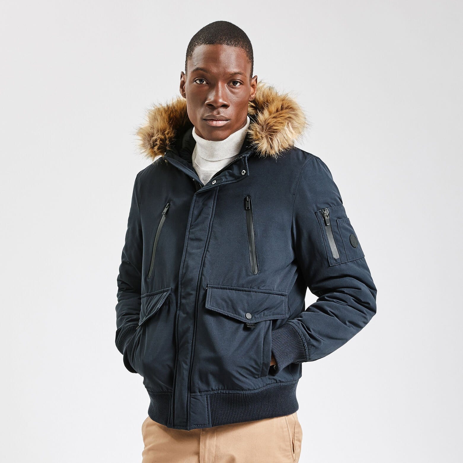Blouson ski déperlant à capuche Bleu foncé