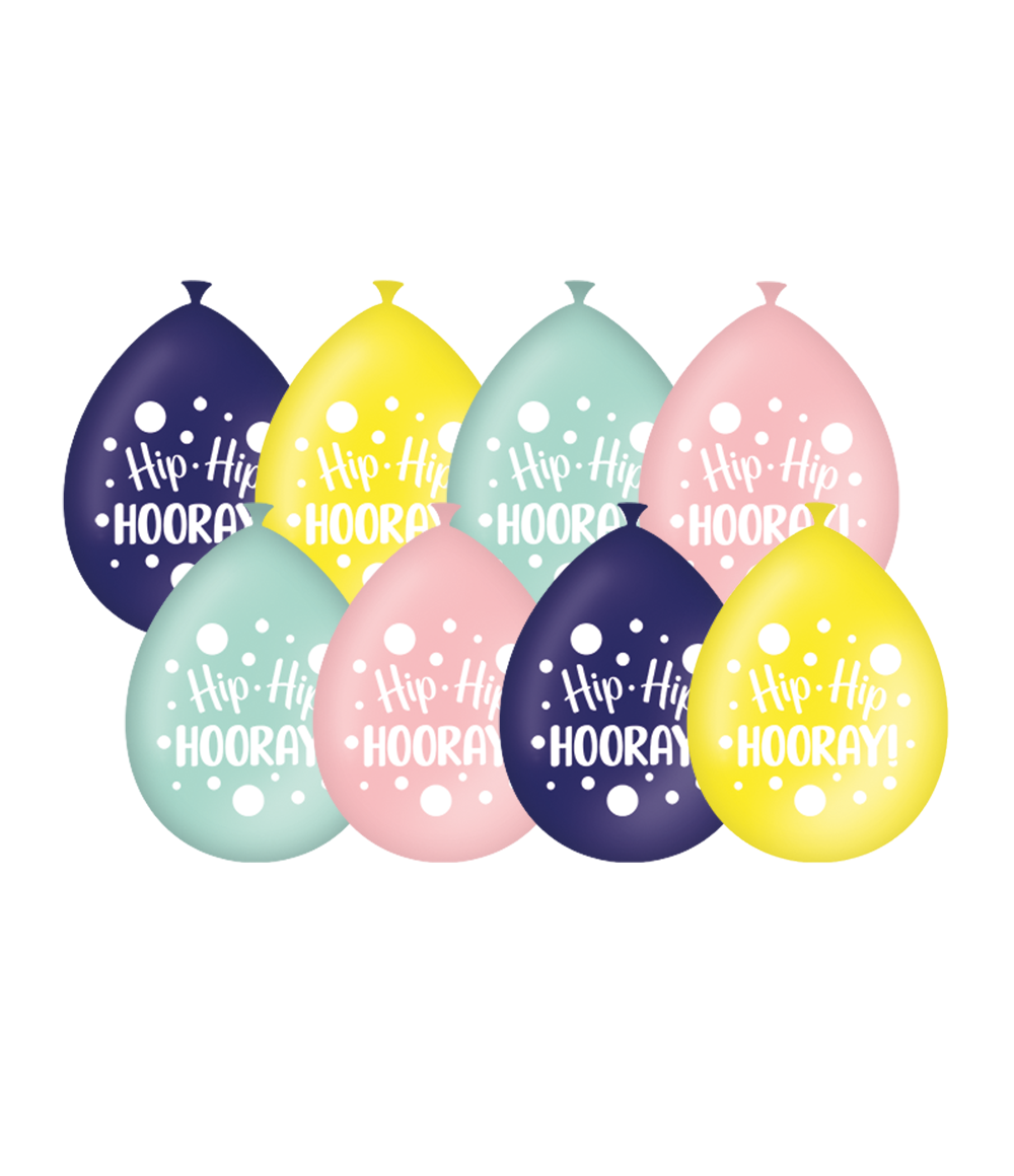 Ballonnen Hip Hip Hooray 30cm 8st
