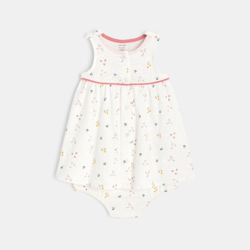Robe à bretelles imprimé fleuri et bloomer blanche naissance Blanc