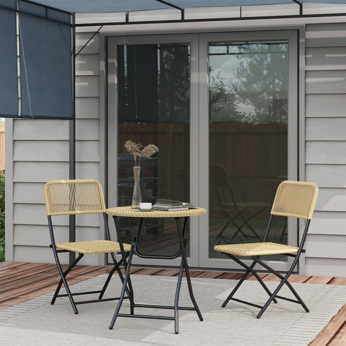 Outsunny 3-delige tuinmeubelset, Ø60 x 70H cm, staal, PE rotan, geel
