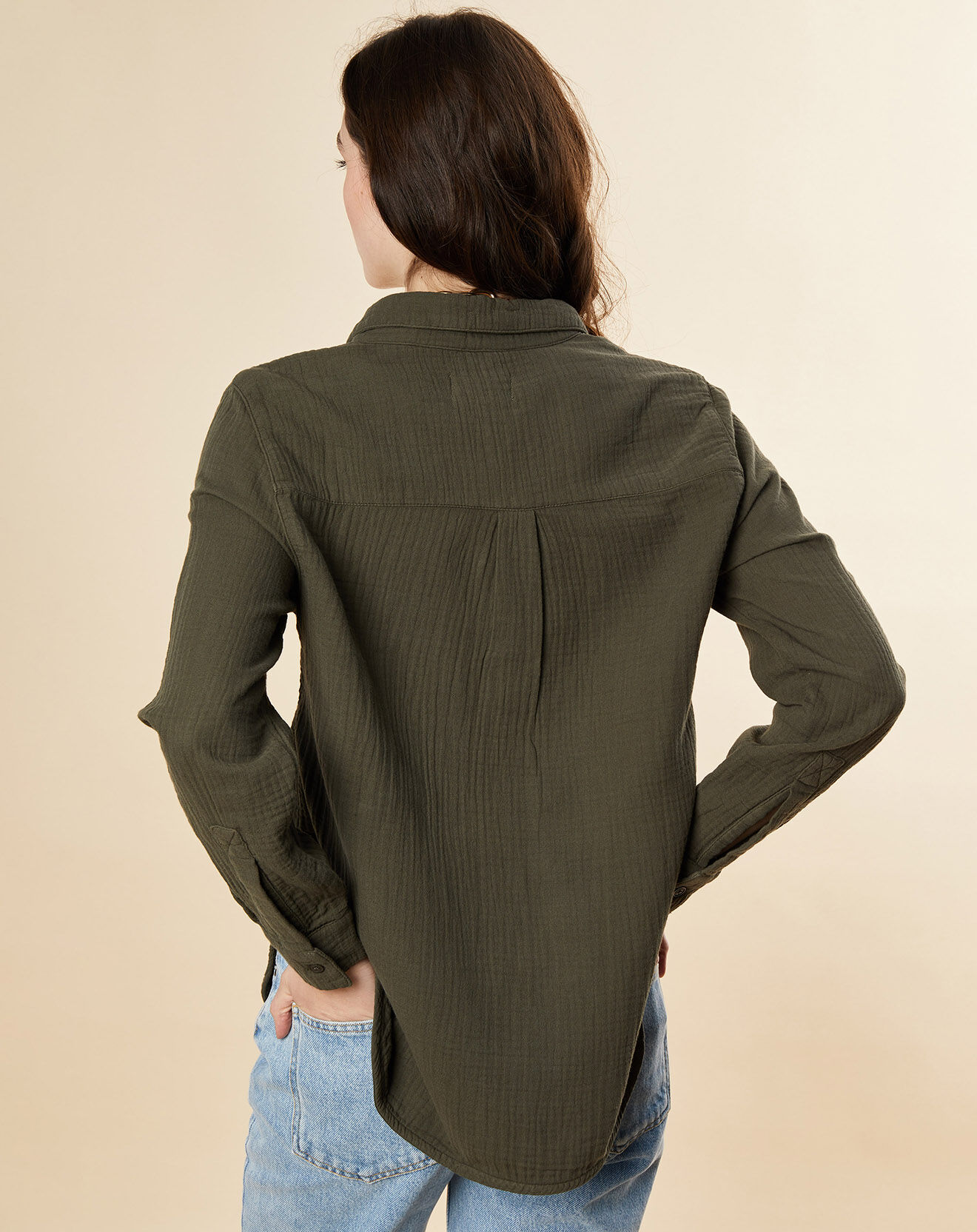 Chloé Stora Chemise en Gaze de Coton Chatou kaki