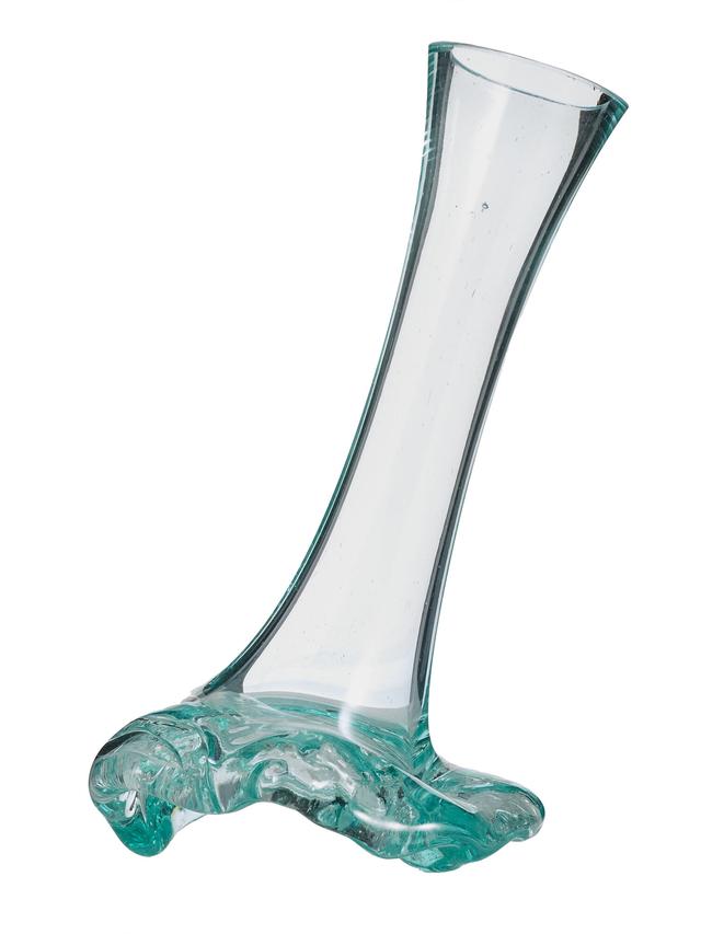 Teakholz mit Glasvase, hoch ca. 25 cm