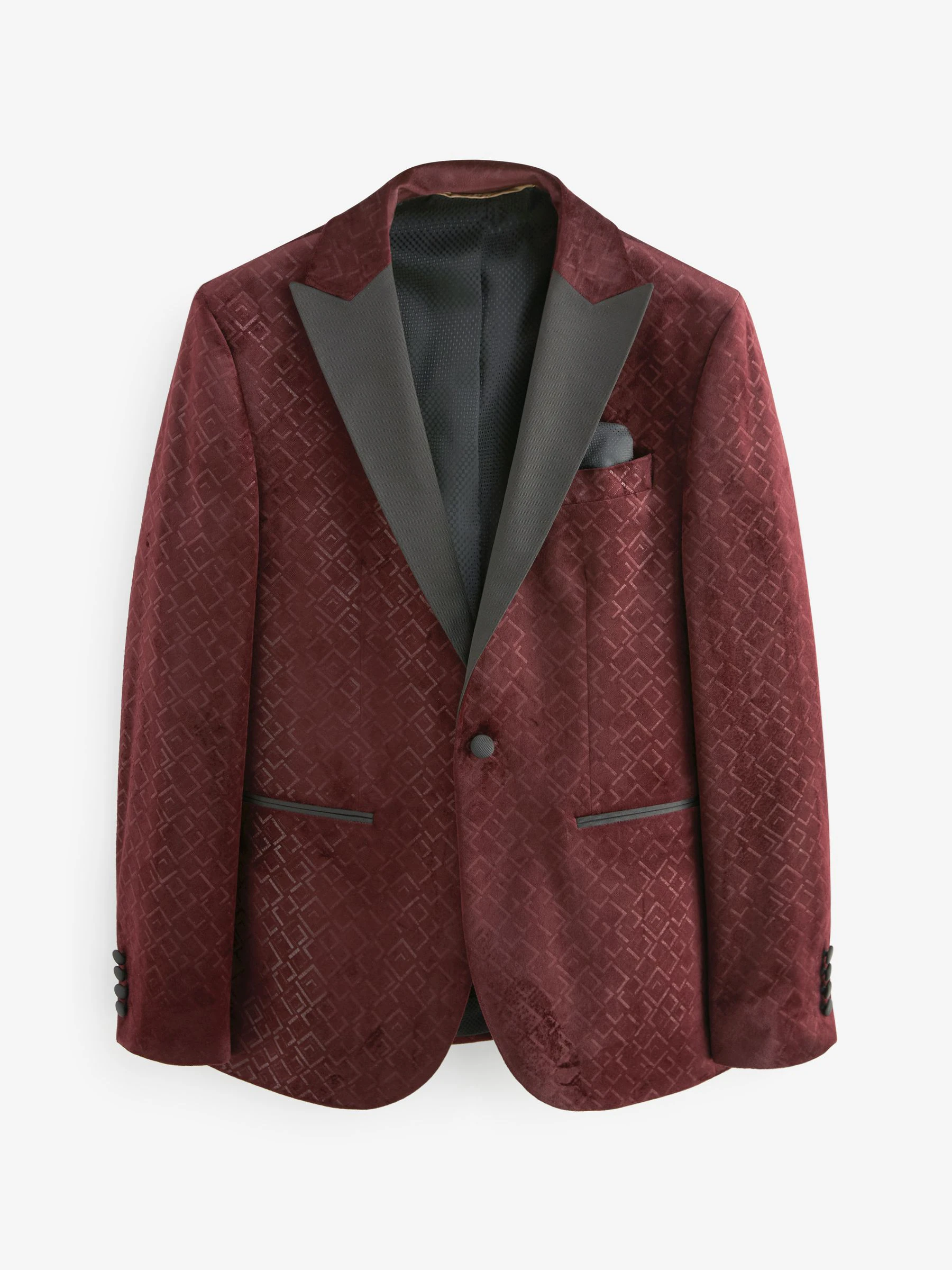Bordeauxrood geometrisch - Slim Fit - Fluwelen blazer met patroon
