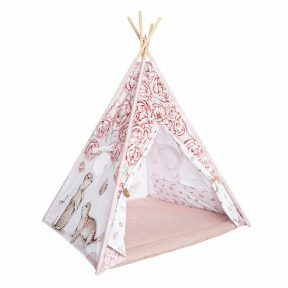 Tipi enfant pivoine avec coussins