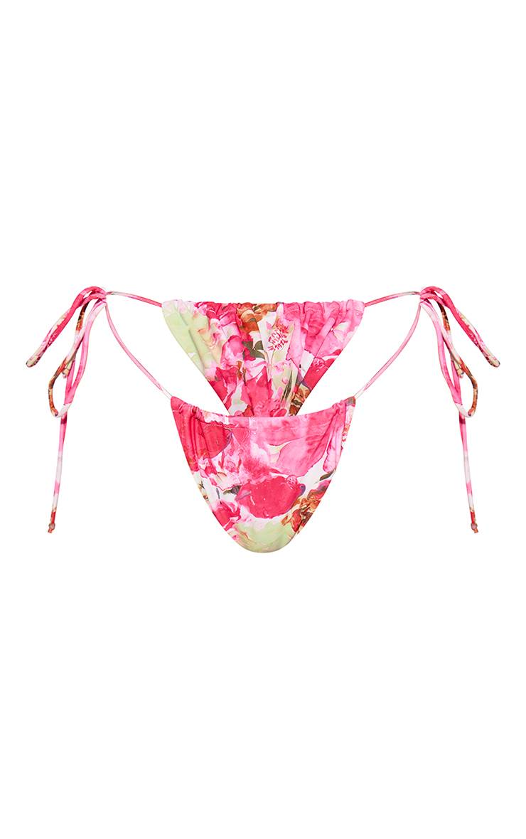 Rose Bas De Bikini À Imprimé Avec Liens Sur Les Côtés