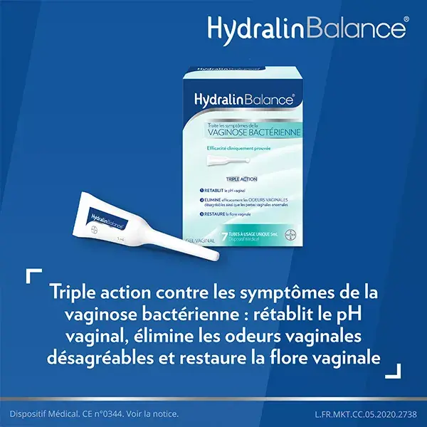 Gel vaginal de tripla ação Hydralin Balance contra vaginose bacteriana, 7 tubos.