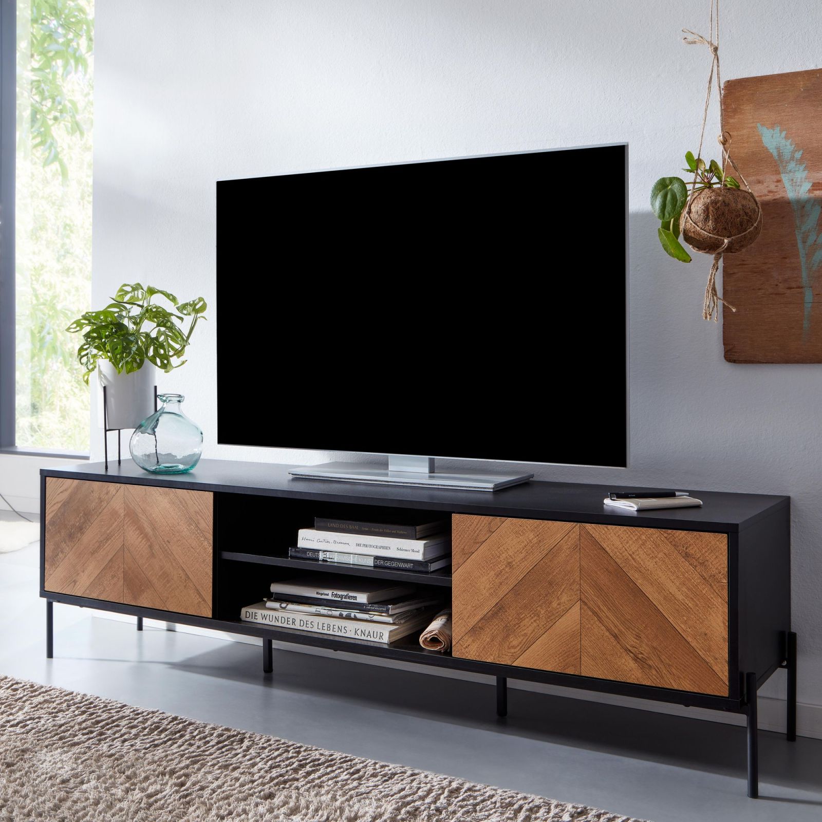 Lowboard - schwarz - 163 cm breit