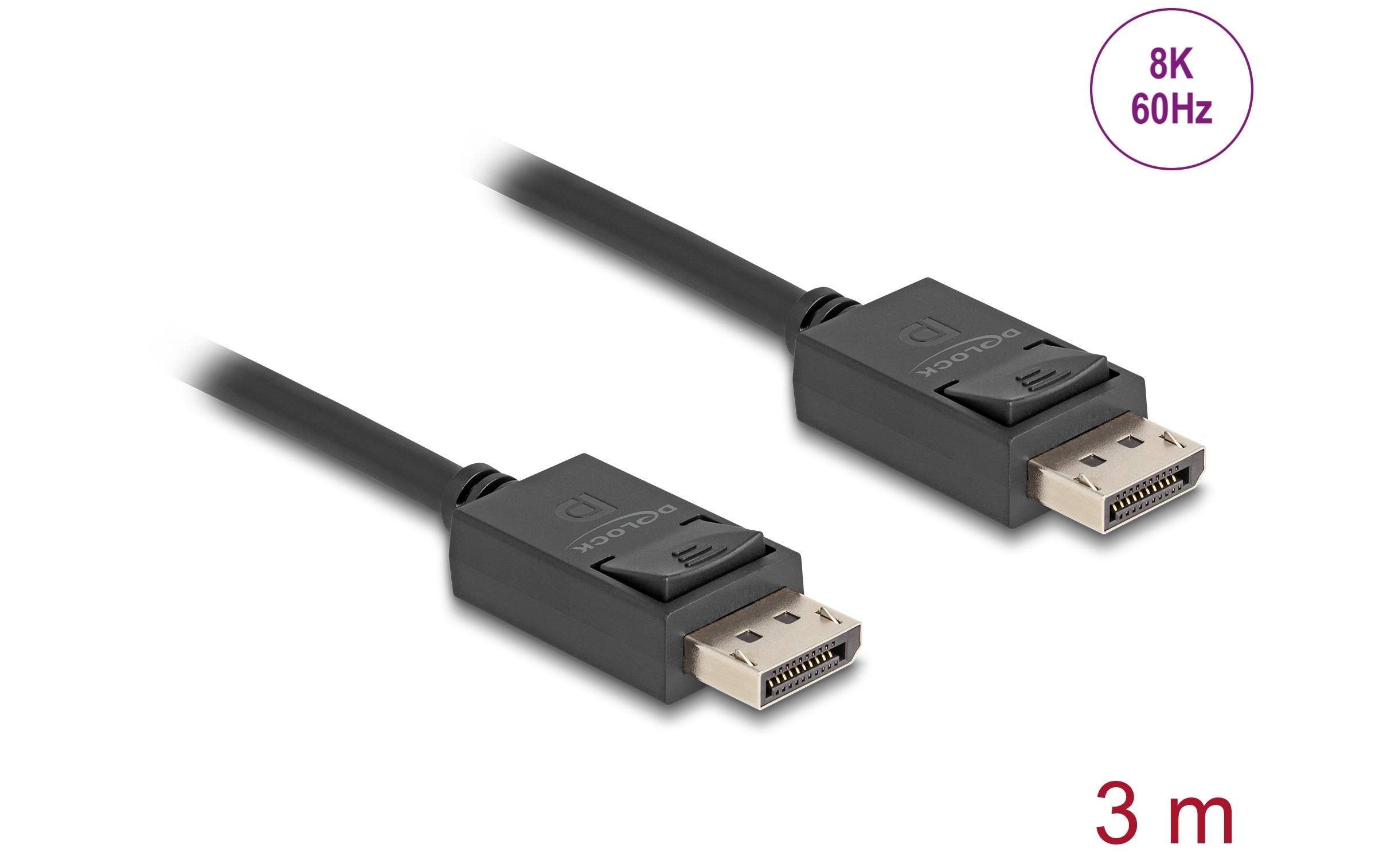 Kabel 16K 30 Hz / 8K 60 Hz DisplayPort - DisplayPort, 3 mDelock DisplayPort Kabel 16K 30 Hz / 8K 60 Hz 40 Gbps 3 m