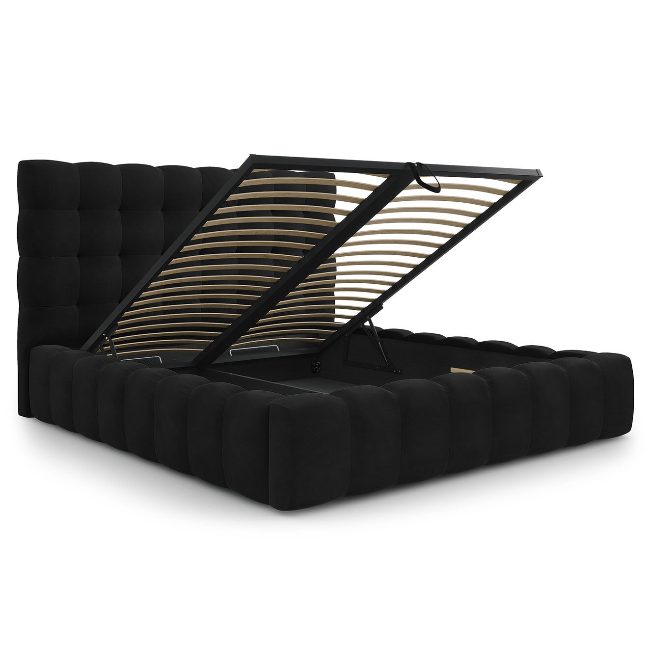 Cosmopolitan Design Lit avec coffre de rangement Bali Velours noir - 180x200 cm