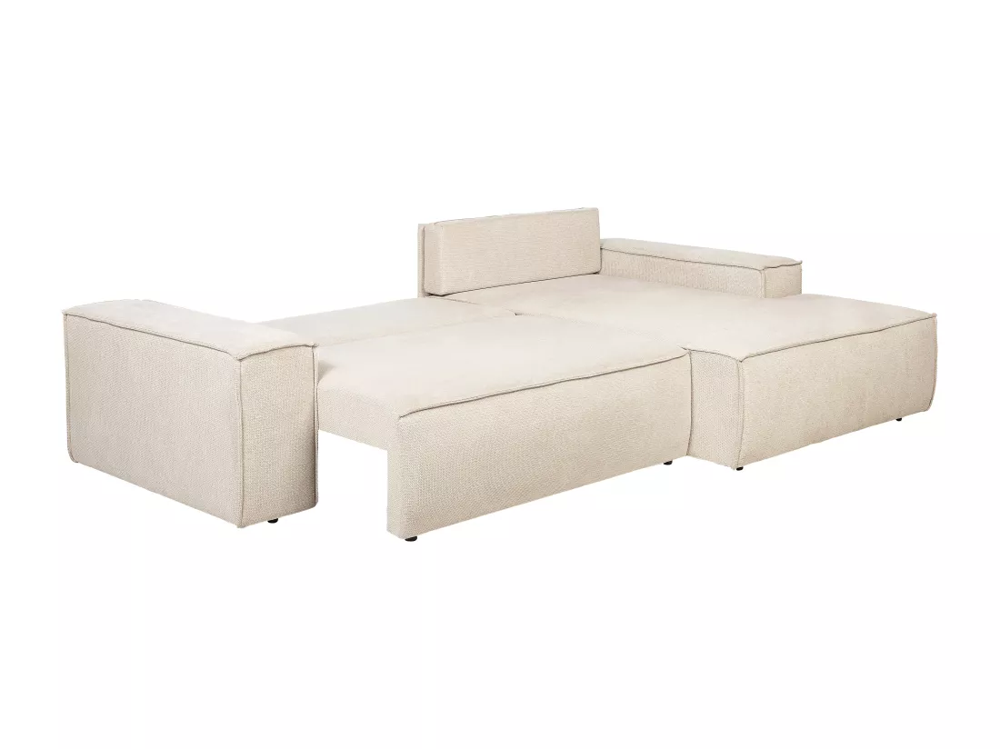 Canapé d'angle droit convertible en tissu texturé beige AMELIA