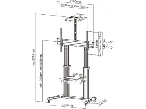 Techly ICA-TR24, Sølv, Sølv, 1 hylder, Sort, 100 kg, 2,54 m (100