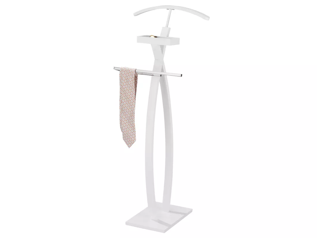 Valet de chambre ROBIN valet de nuit porte vêtements, structure en bois laqué blanc
