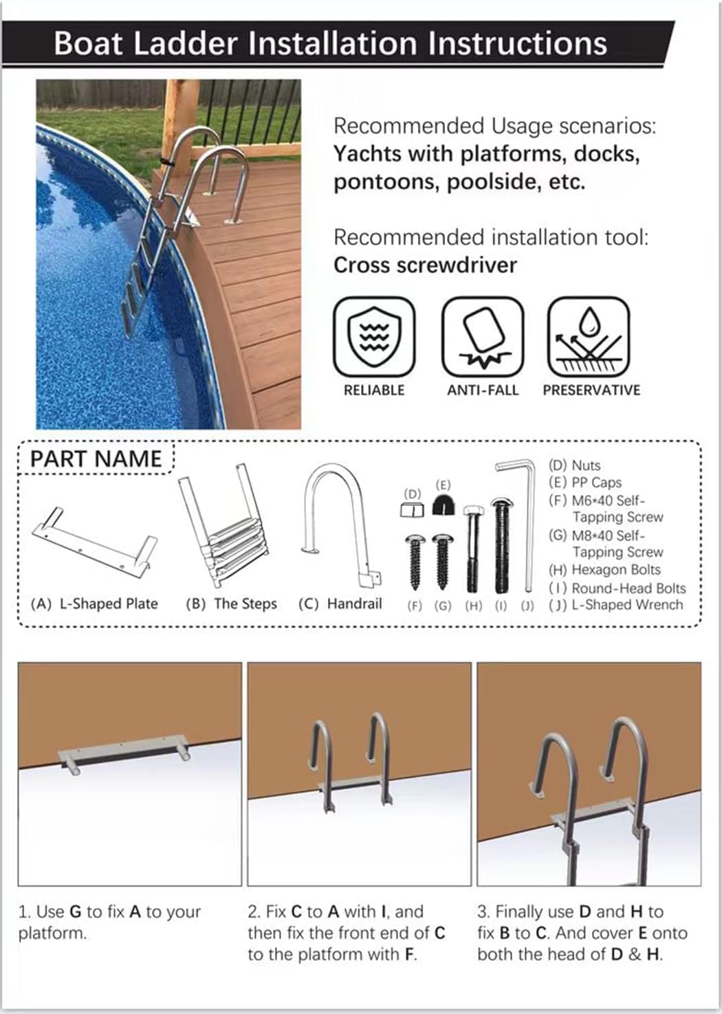 Boot Poolleiter 4 Stufen Leiter Badeleiter Für Schwimmbad/Deck/Boot, Yacht Deckleiter Faltbarer Schwimm Pontonleitern Mit Heckeinstieg Mit Handlauf Edelstahl Ponton Bootsleiter Klappleitern