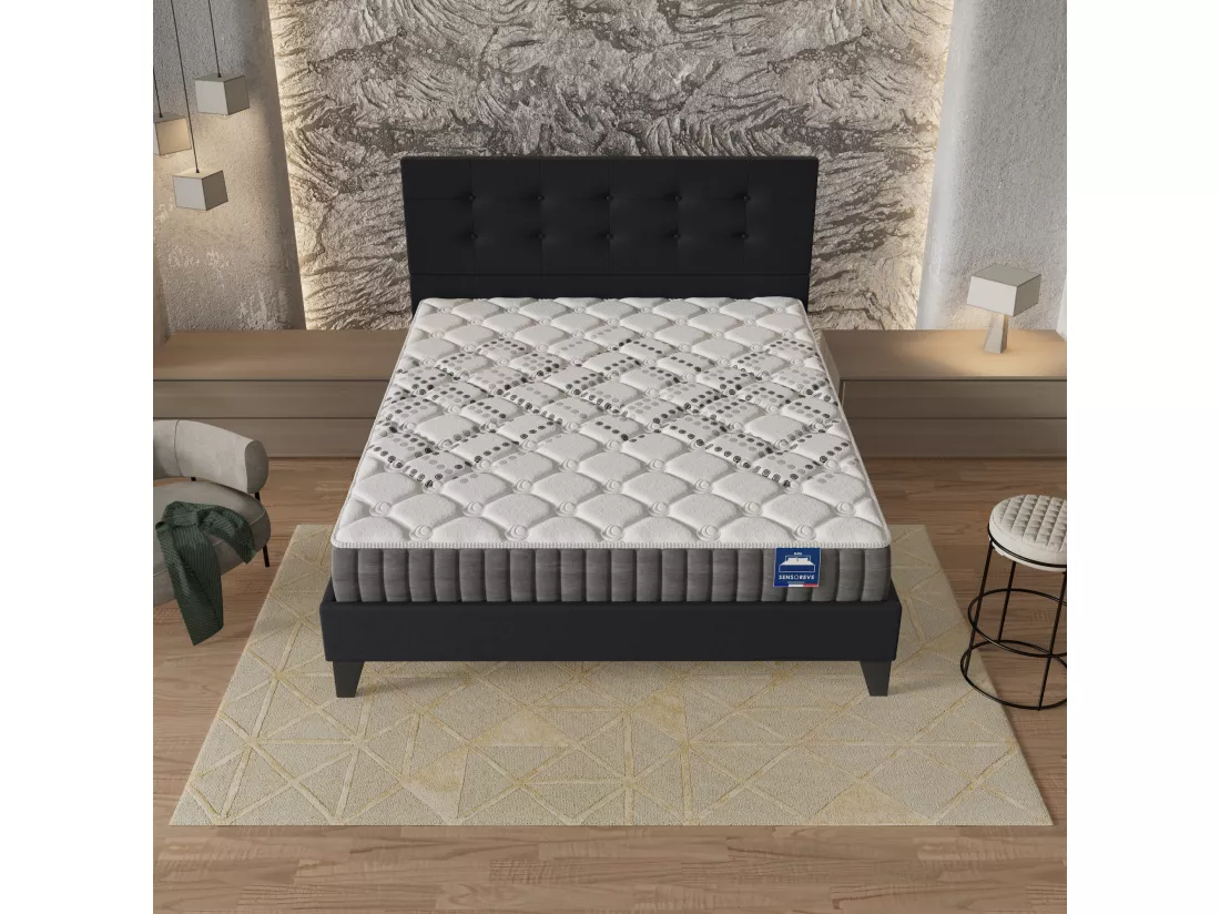 Ensemble Matelas + Lit Avec Tête De Lit 140x190 Cm, Eliha 20cm D’épaisseur Mousse Haute Densité