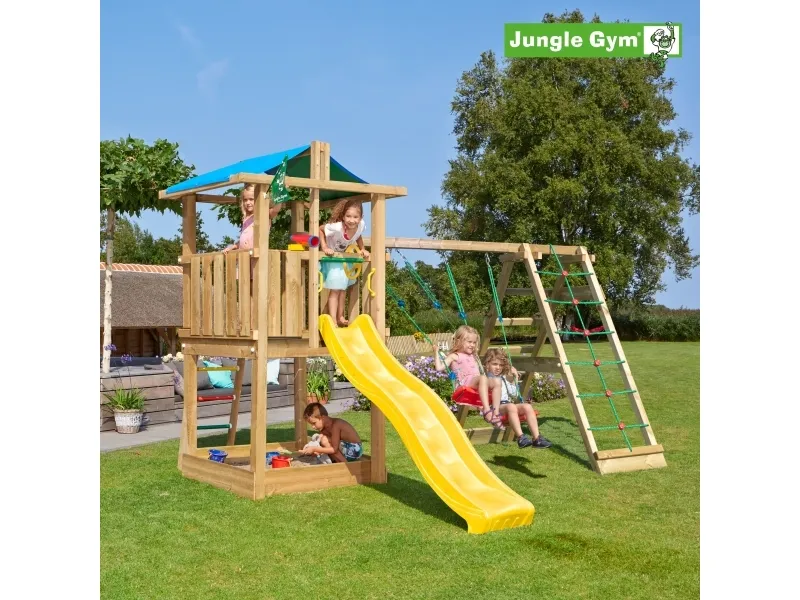 Jungle Gym Hut legetårn komplet inkl. climb module xtra og rutschebane (804-282NCX)