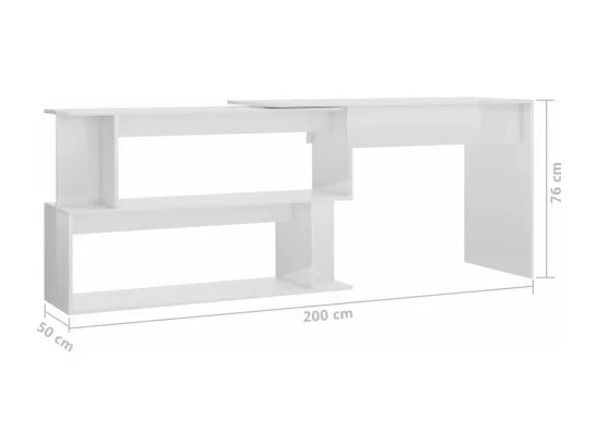 Bureau d'angle Blanc brillant 200x50x76 cm Bois d’ingénierie