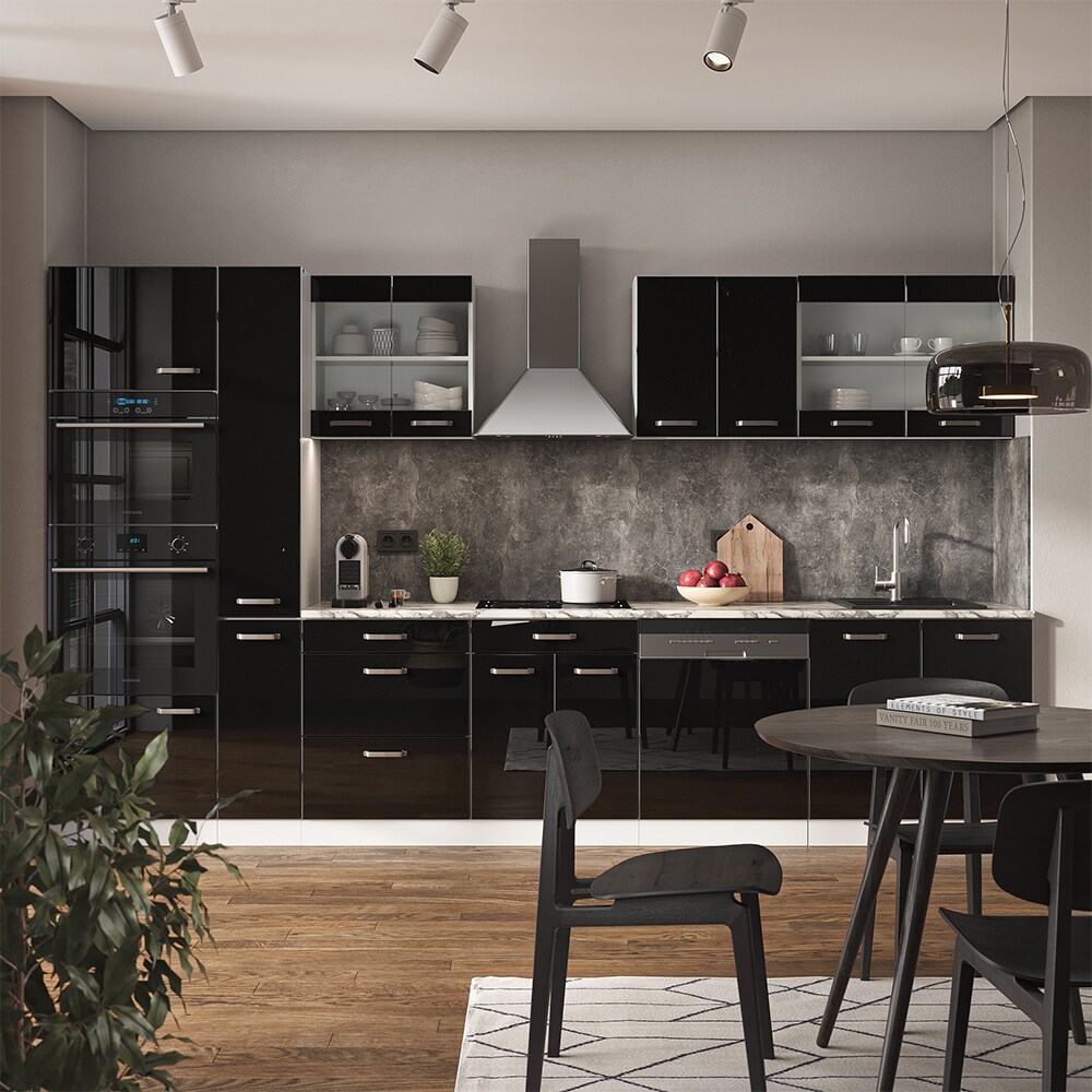 Vicco Küchenzeile R-Line Solid Weiß Schwarz 350 cm modern Küchenschränke Küchenmöbel