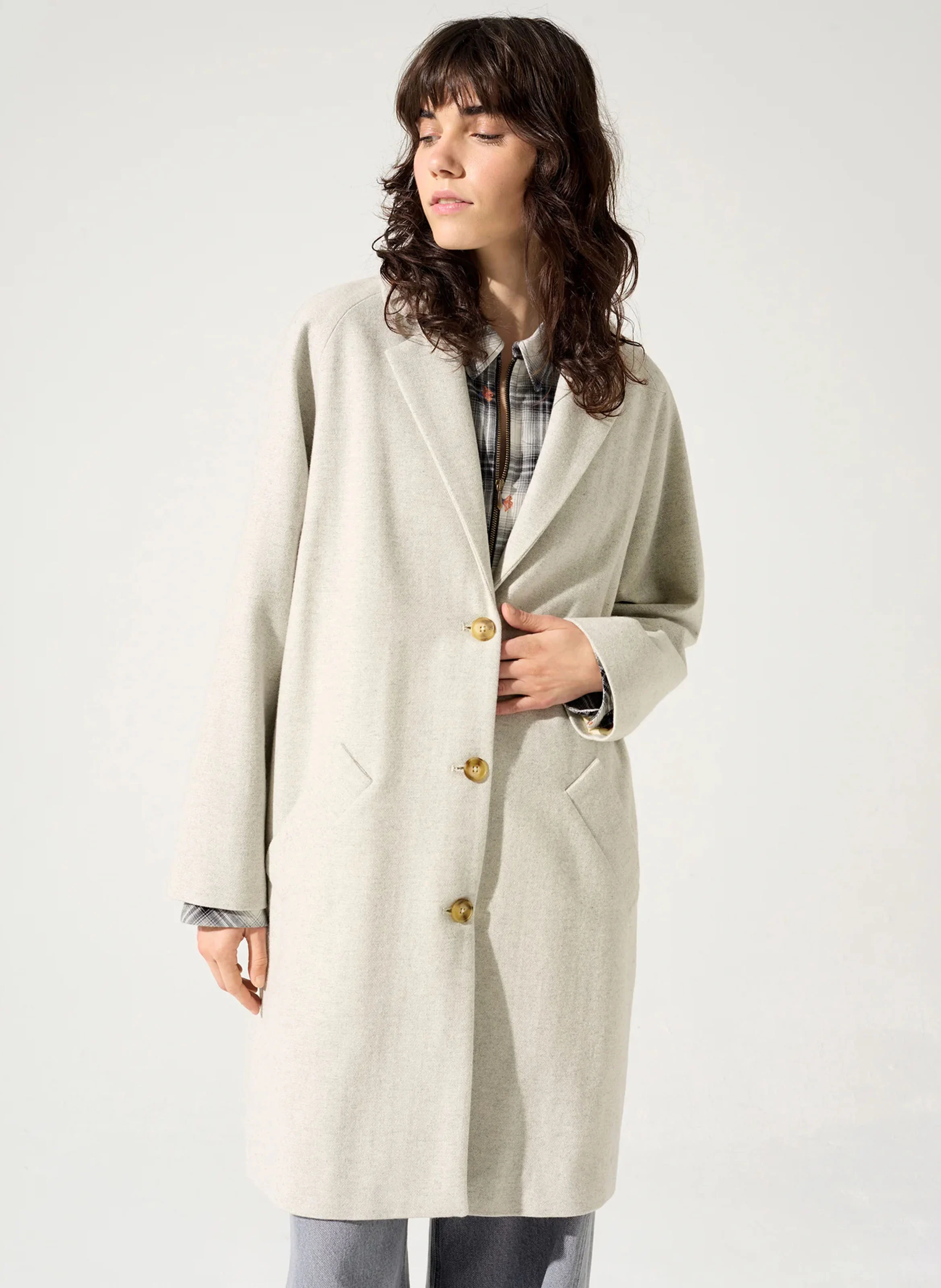 LOREN - Manteau ample col tailleur en laine mélangée | Gris