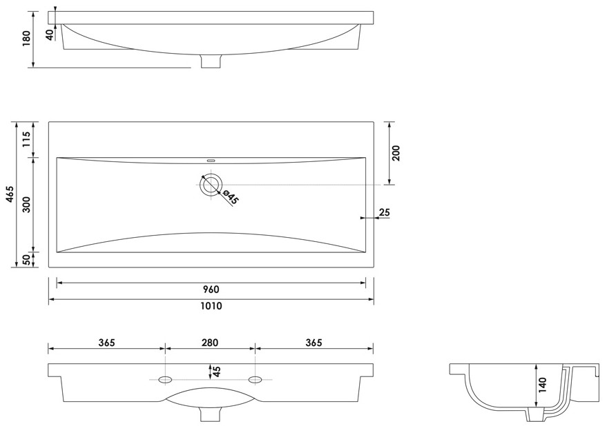 Brauer Halo wastafel keramiek 100cm zonder kraangat wit glans