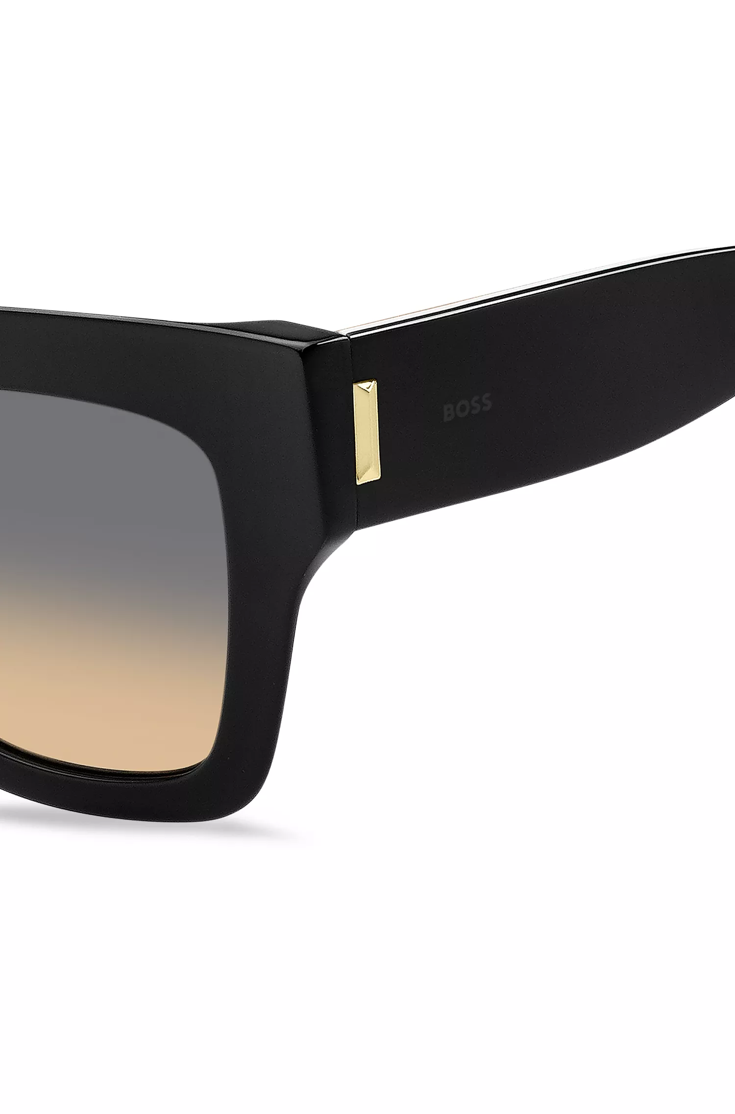 Óculos de sol BOSS em bioacetato preto com detalhes exclusivos.