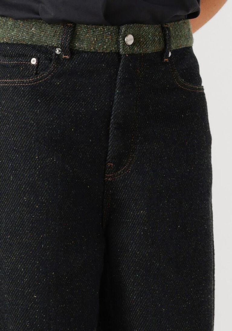 zwarte ganni wide jeans melange twill denim baggy jeans fold-up