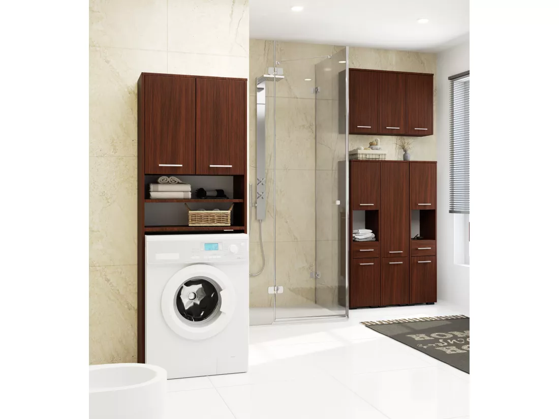 Meuble pour machine à laver FIN Wengé 64 cm 2 portes façade Wengé niche 4 étagères 64x30x180 cm