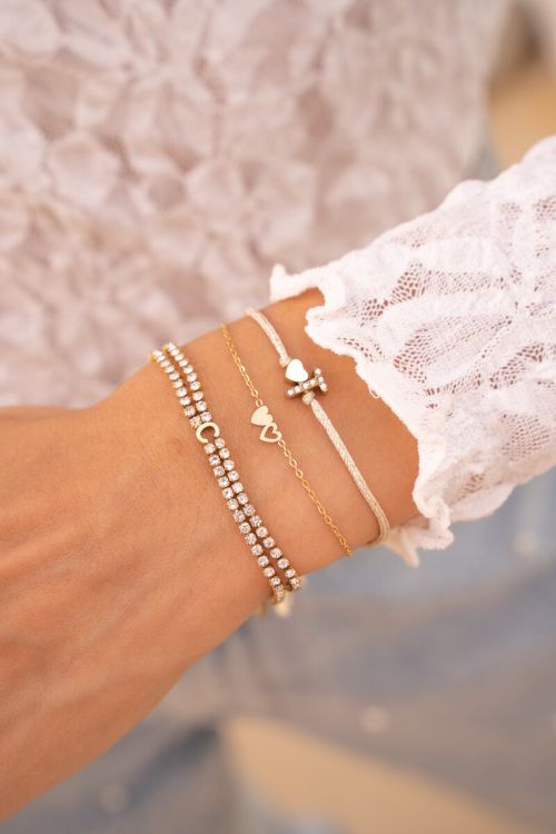 Dubbele strass armband met initial